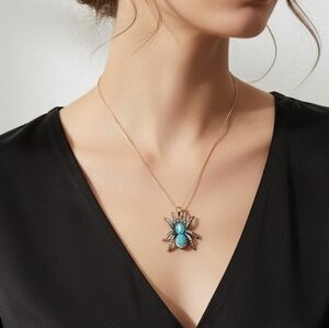 Blue crystal Opal spider necklace